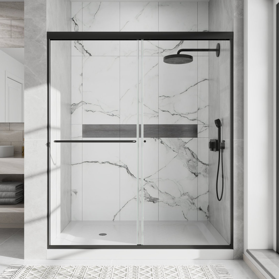 56'' - 60'' W x 70'' H Semi-Frameless Double Sliding Shower Door – Clear Glass, SGCC Certified